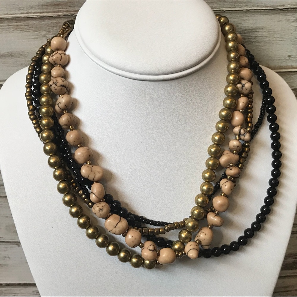 Neutral multistrand beaded Chico’s necklace